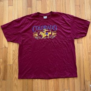 VTG 90s Colorado Shirt Cowboy Horse Rodeo Maroon Red 1998 Graphic Blue Yellow